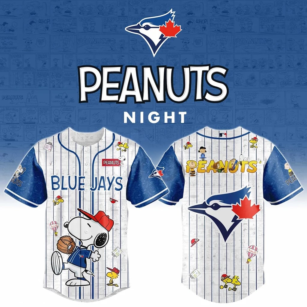 Peanuts x Toronto Blue Jays Night Baseball Jersey Jays Merch Gift Ideas For Baseball Fans