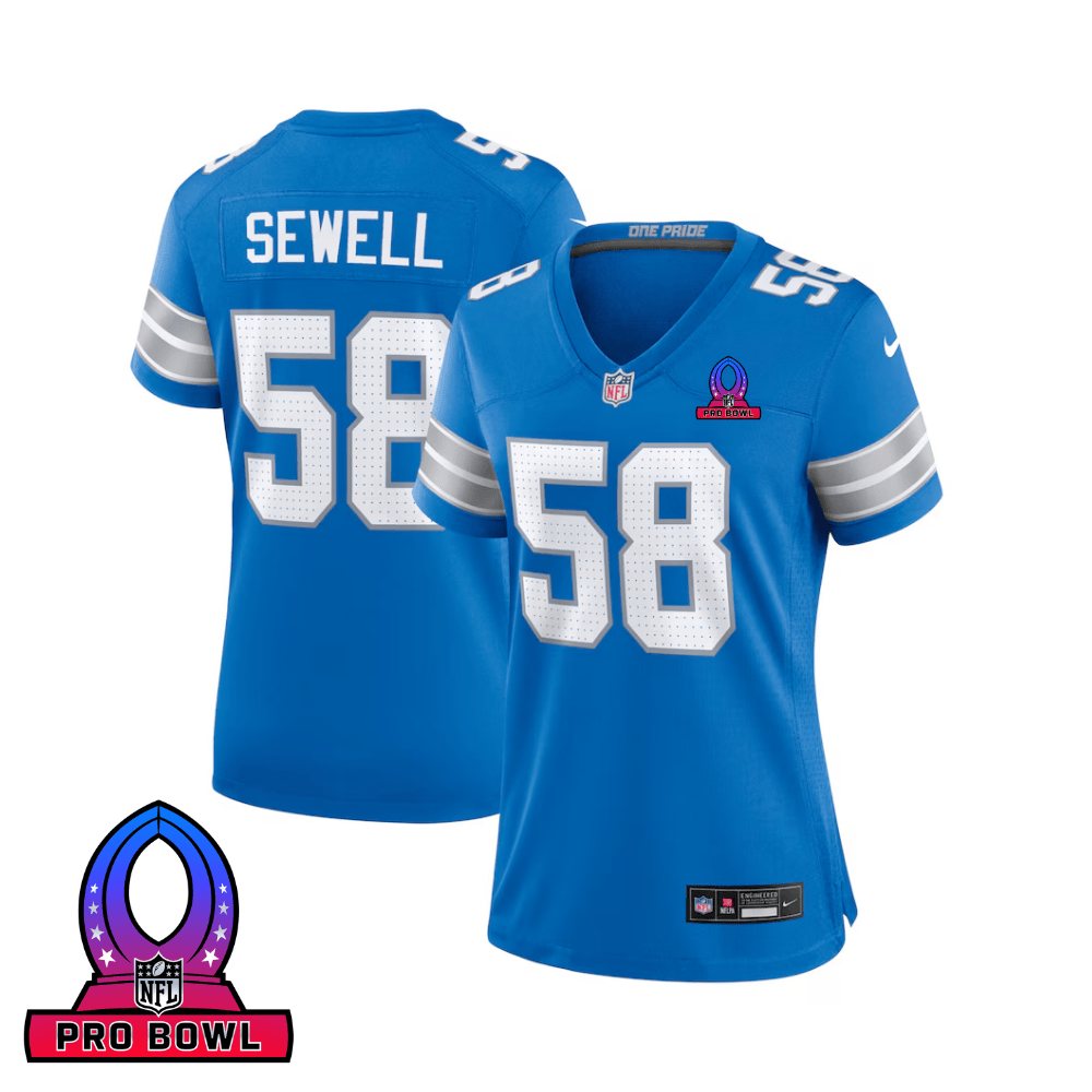 Penei Sewell Detroit Lions 2025 Pro Bowl Patch Game Jersey - Blue