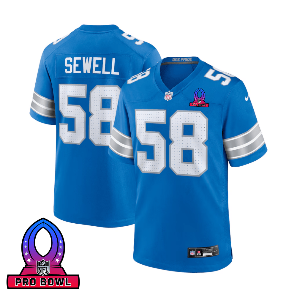 Penei Sewell Detroit Lions 2025 Pro Bowl Patch Game Men Jersey - Blue