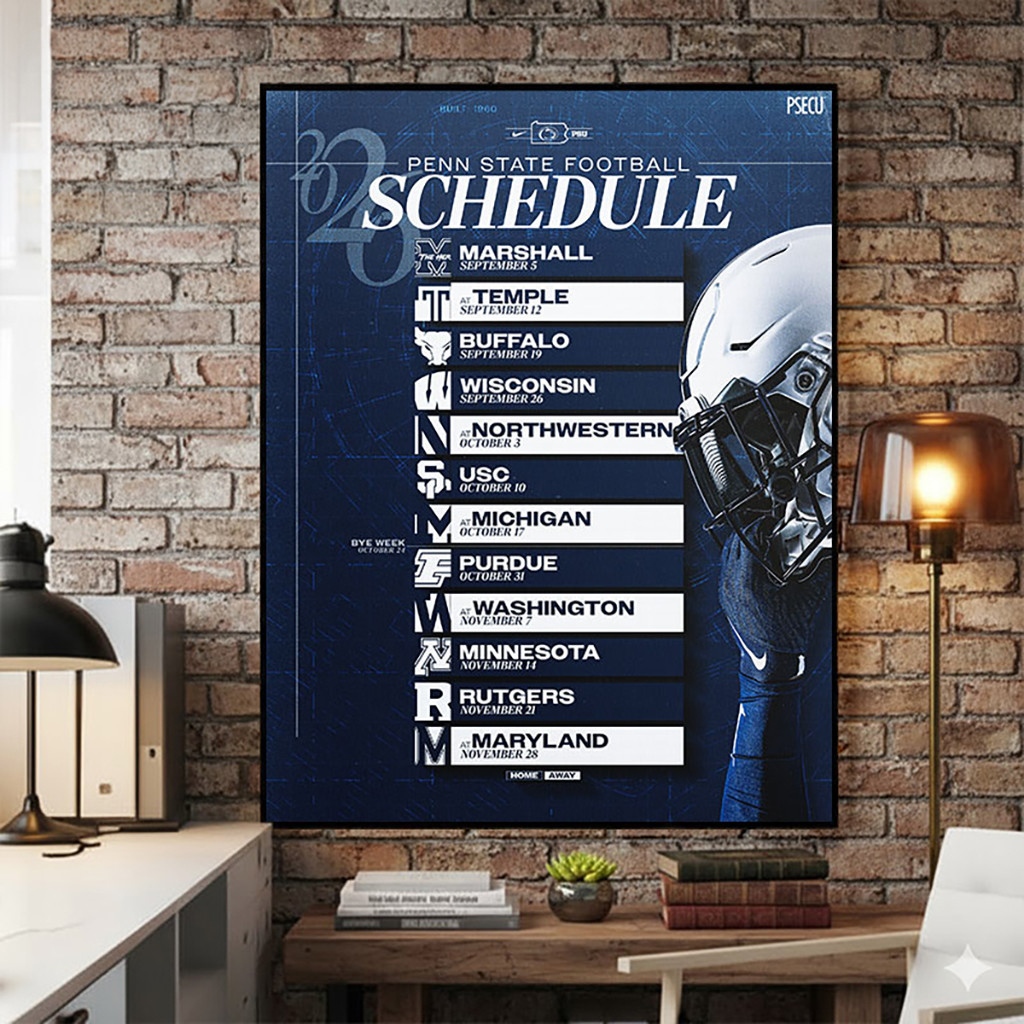 Penn State Nittany Lions Football Regular Season 2026 Schedule Poster Lions Merch Fan Gifts