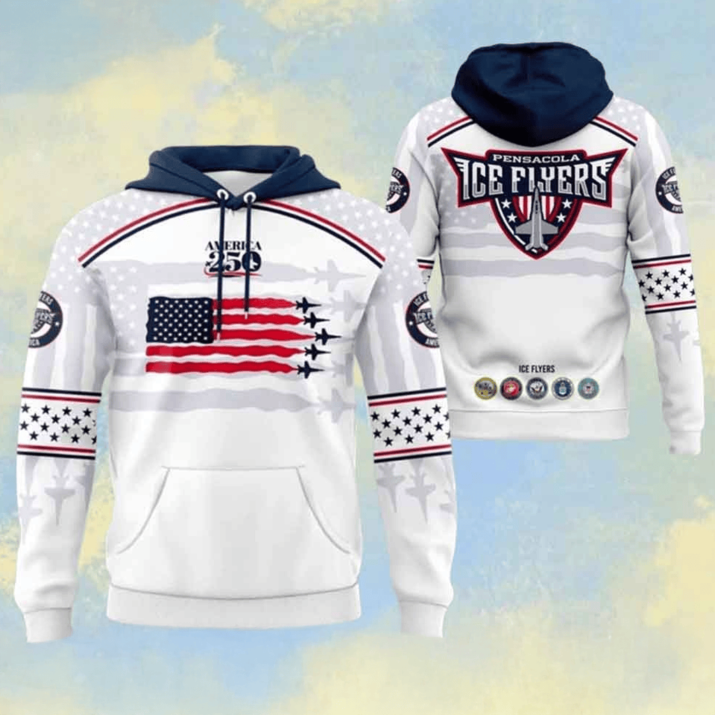 Pensacola Ice Flyers X Military Appreciation Hoodie America 250 Flyers Merch Gifts For Dad