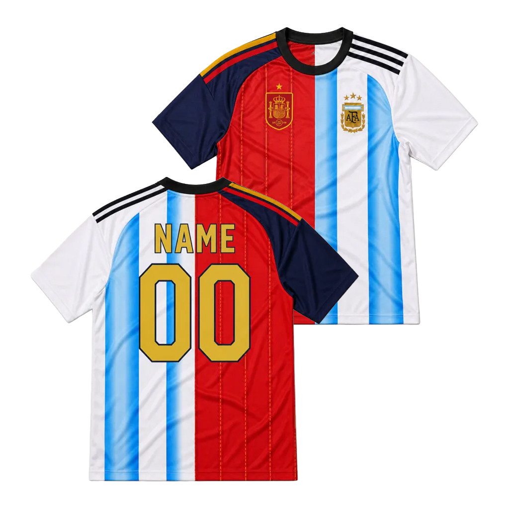 Personalized 2026 Spain Argentina World Cup Jersey Half Spain Half Argentina Jersey Fan Gear