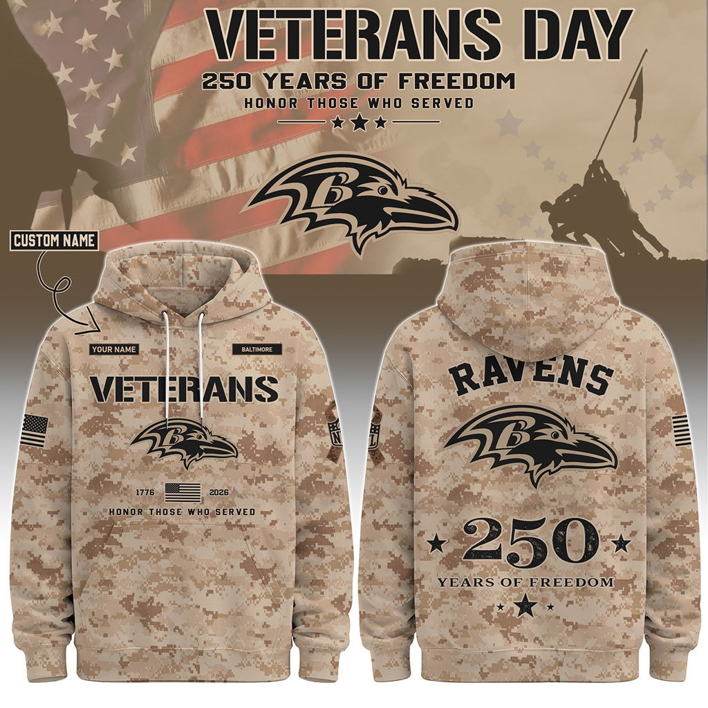Personalized Baltimore Ravens Veterans Day 2026 Hoodie Baltimore Ravens Merch Patriotic Gifts