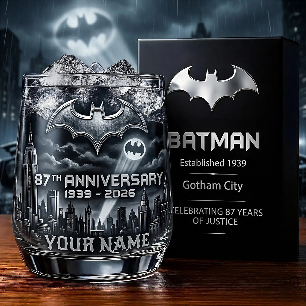 Personalized Batman 87th Anniversary Whiskey Glass The Dark Knight Glass Gift For Brothers