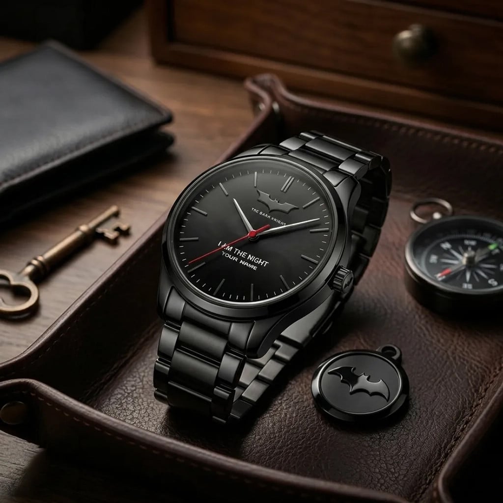Personalized Batman Dark Knight Stainless Steel Quartz Wrist Watch I Am The Night Batman Merch