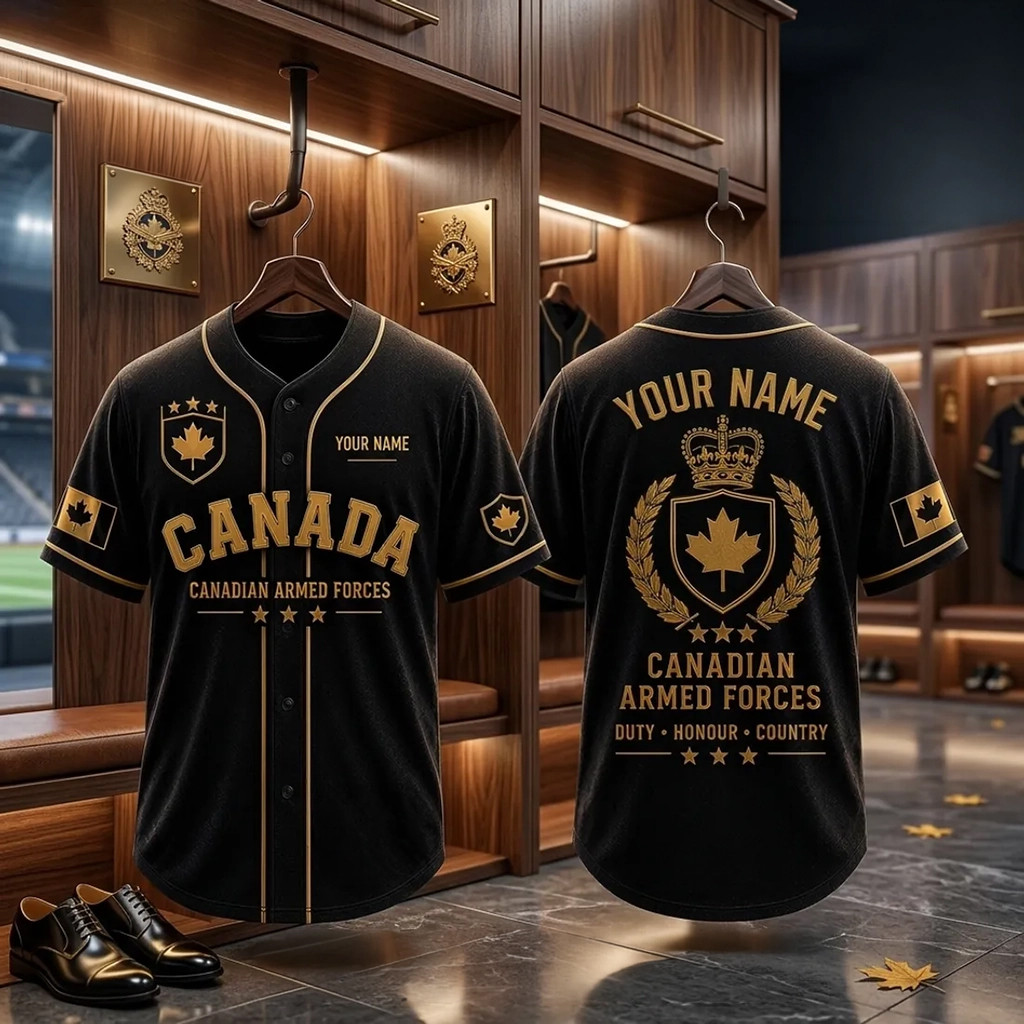 Personalized Canadian Armed Forces Black Gold Baseball Jersey Duty Honour Country Merch 2026