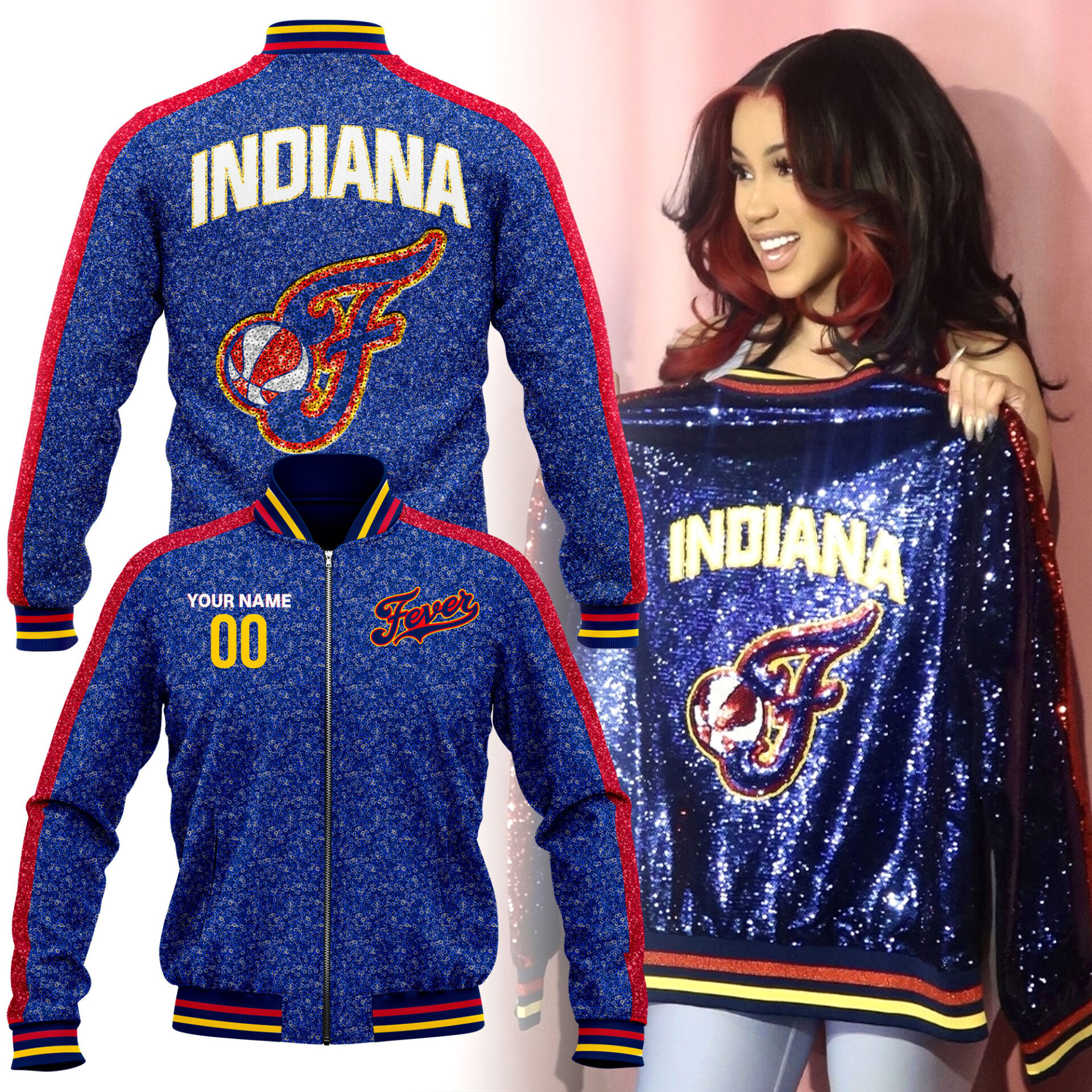 Personalized Cardi B Indiana Fever Basketball Jacket Presents For Basketball Fans
