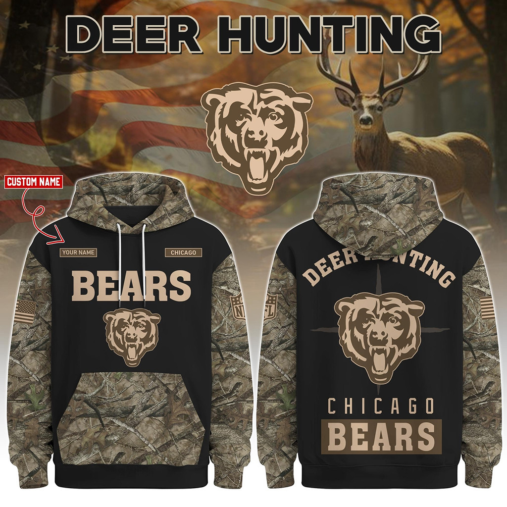 Personalized Chicago Bears Deer Hunting Hoodie Chicago Bears Merch Gift For Football Lover