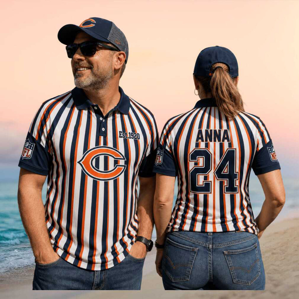 Personalized Chicago Bears Referee Striped Polo Shirt Bears Merch Game Day Gifts For Fans