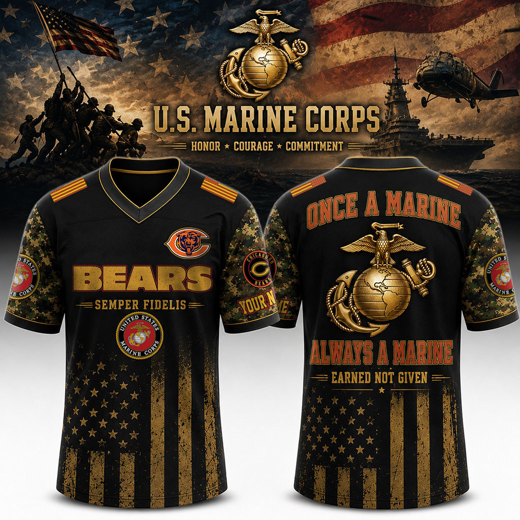 Personalized Chicago Bears USMC Tribute Jersey Semper Fidelis Jersey Chicago Bears Merch 2026