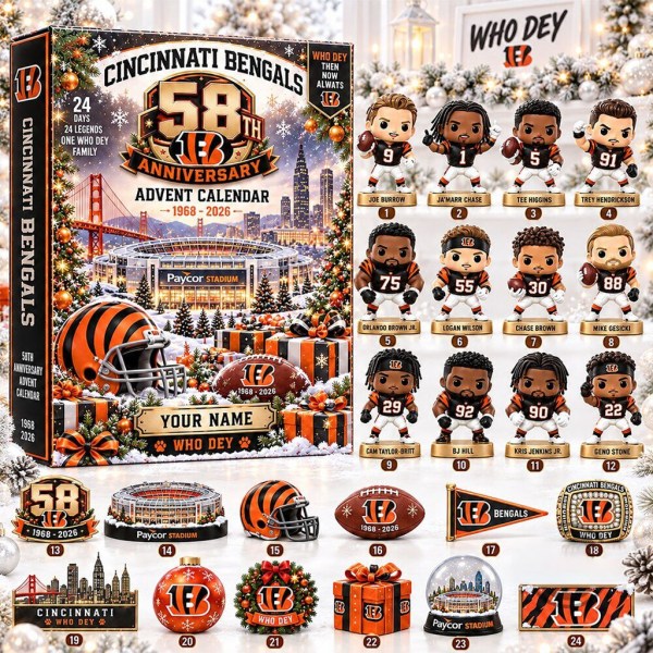 Personalized Cincinnati Bengals 58th Anniversary Advent Calendar 2026 Bengals Merch Fan Gifts - Image 2