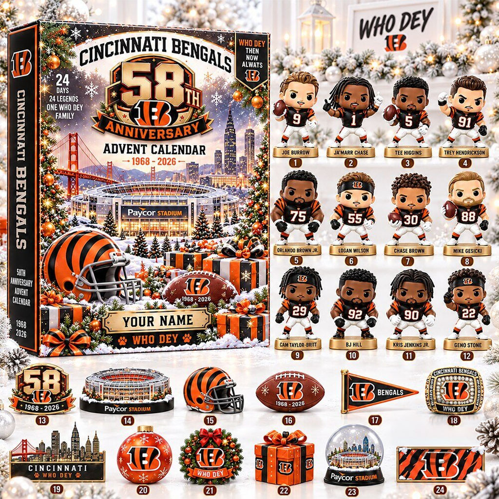 Personalized Cincinnati Bengals 58th Anniversary Advent Calendar 2026 Bengals Merch Fan Gifts