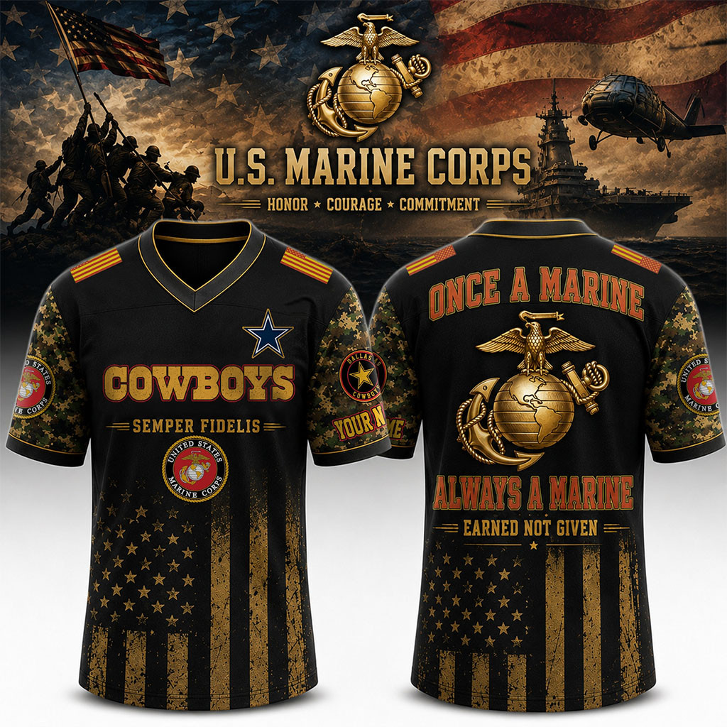Personalized Dallas Cowboys US Marine Corps Jersey Once A Marine Always A Marine Jersey Gifts