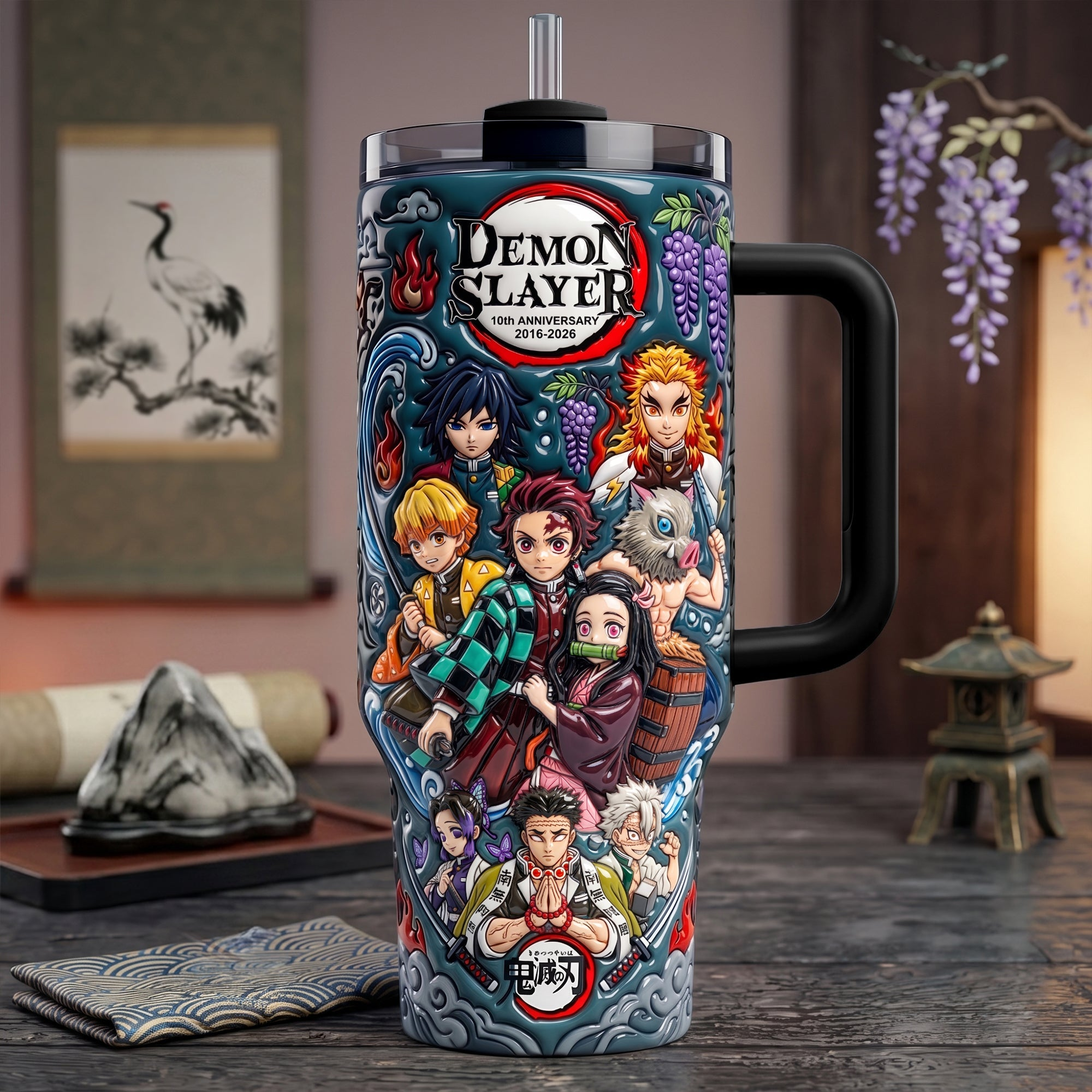 Personalized Demon Slayer 10th Anniversary 2016 2026 Darkness Hunter Tumbler Demon Slayer Merch