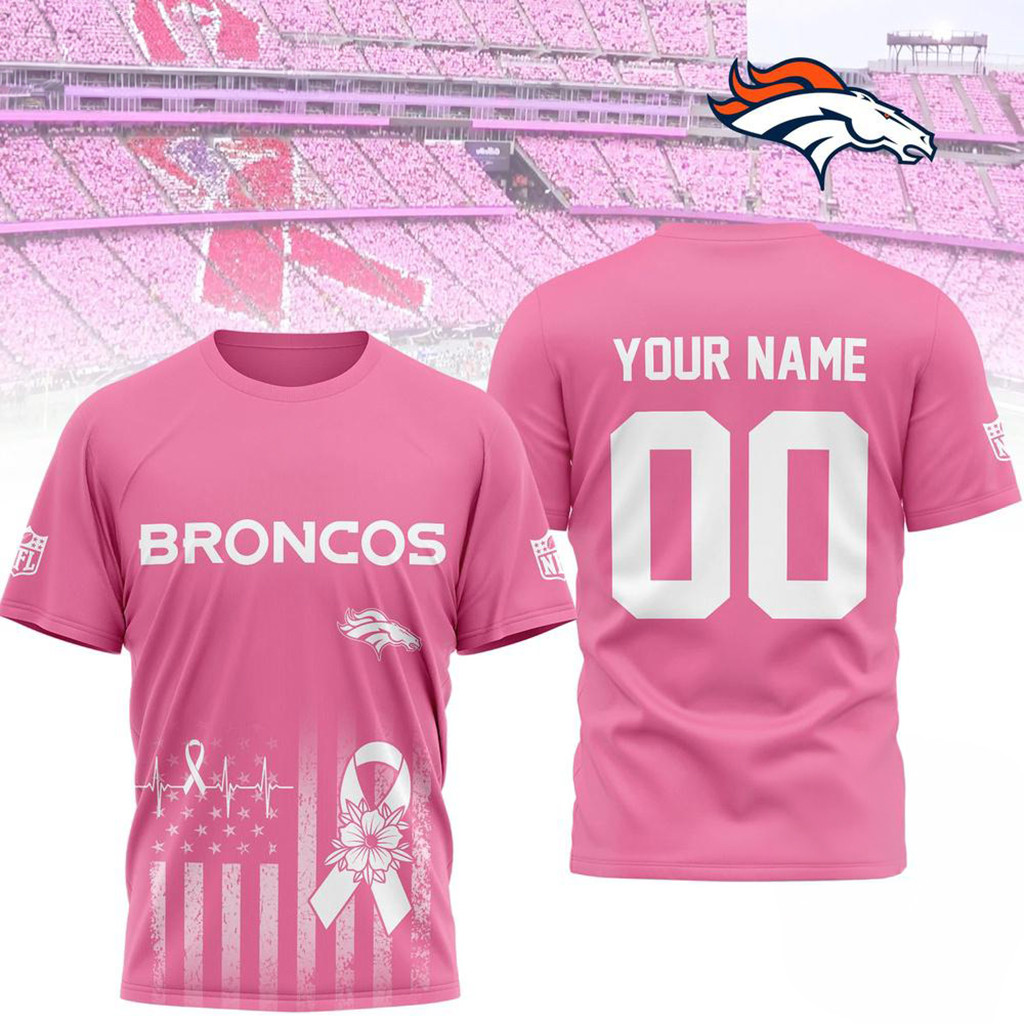 Personalized Denver Broncos 2026 Breast Cancer Awareness T-Shirt Denver Broncos Merch Gifts