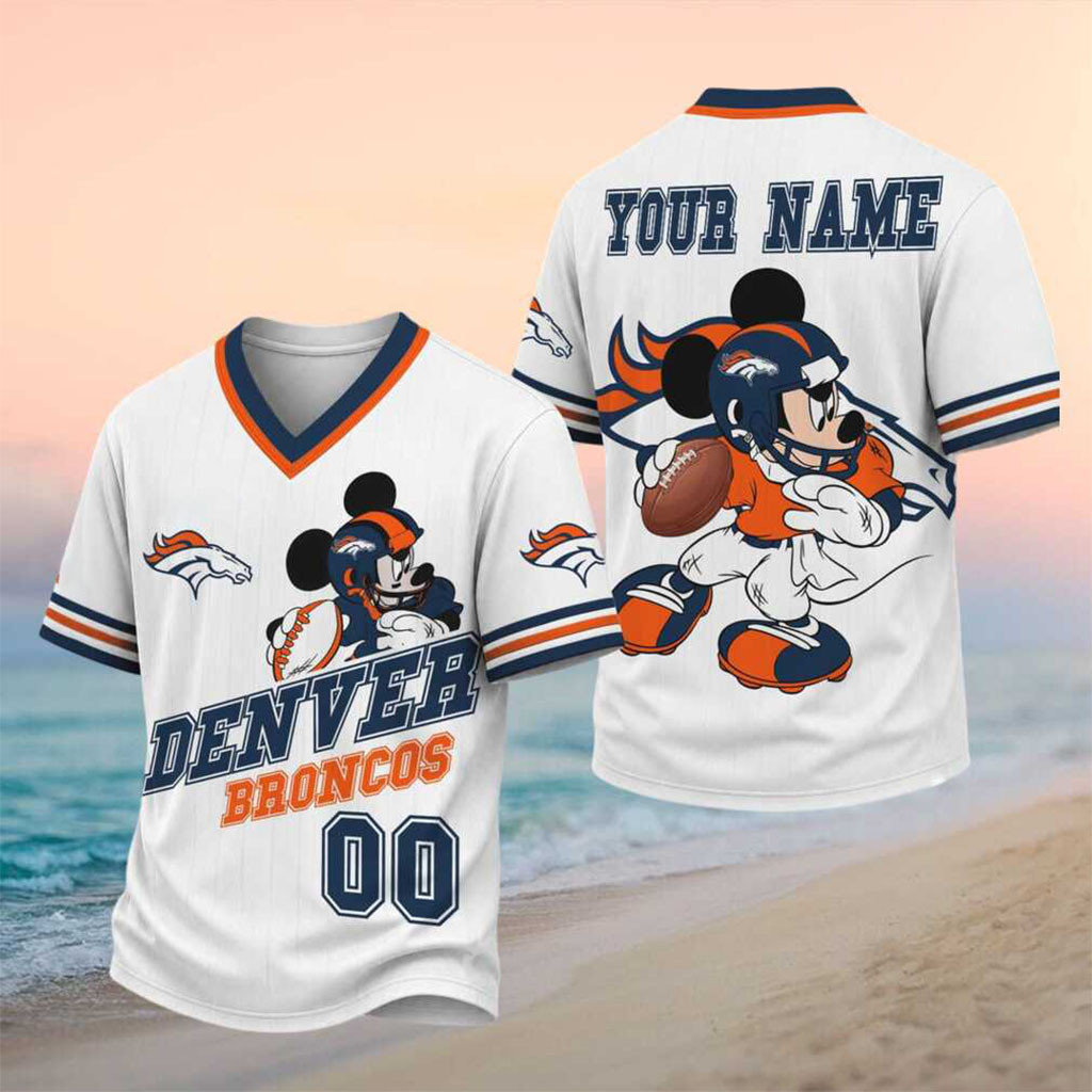 Personalized Denver Broncos Mickey Mouse V-Neck Shirt Denver Broncos Merch Gift For Fans