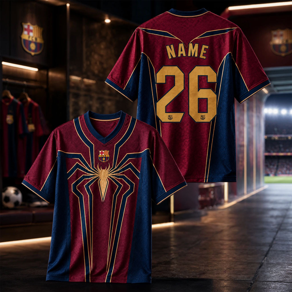 Personalized FC Barcelona X Spider-Man Brand New Day 2026 Jersey Fan Merch Gift For Him