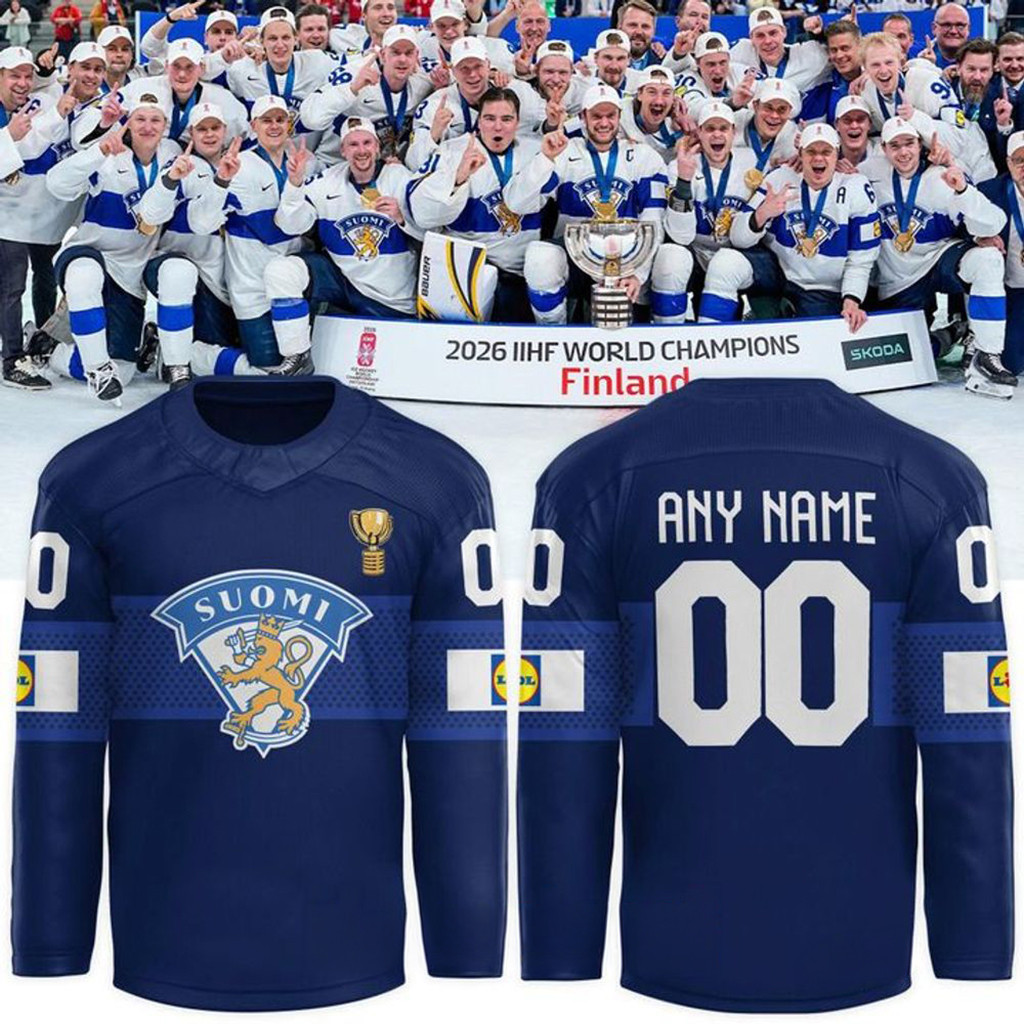 Personalized Finnish National Leijonat 2026 IIHF Champions Navy Hockey Jersey Fan Merch