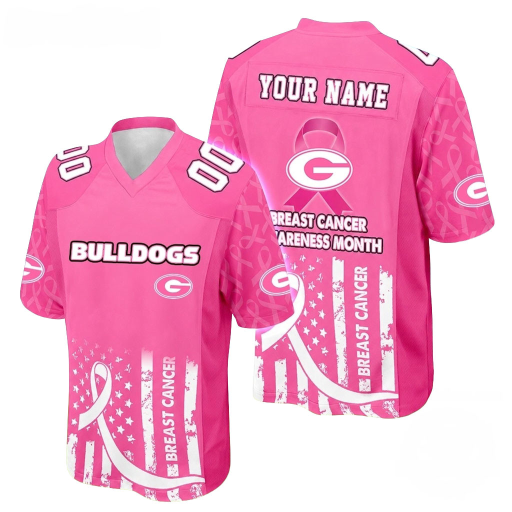 Personalized Georgia Bulldogs Merch Breast Cancer Awareness Month 2026 Football Jersey Fan Gift