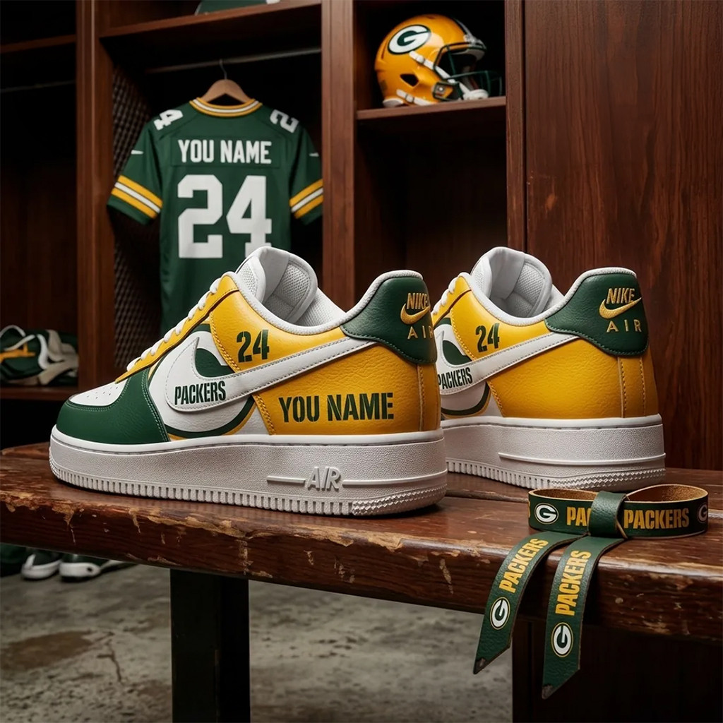 Personalized Green Bay Packers Yellow Green Shoes Sneakers Packers Merch Football Fan Gifts