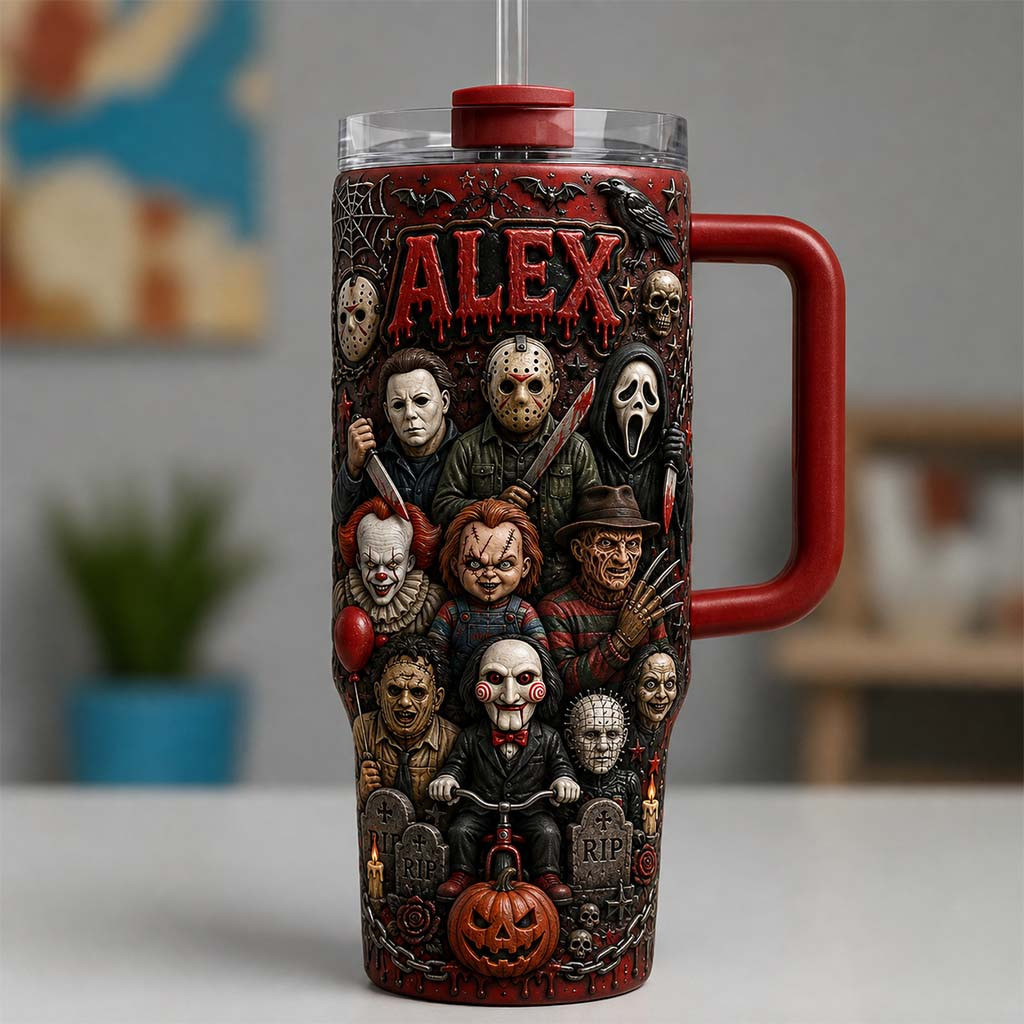Personalized Halloween Horror Characters Tumbler Spooky Merch Gifts For Horror Fans