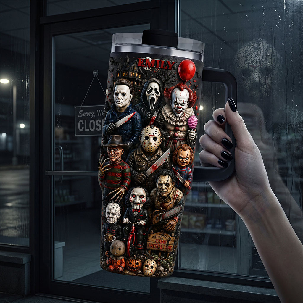 Personalized Horror Movie Character Colorful 40oz Tumbler Spooky Gifts For Horror Lovers