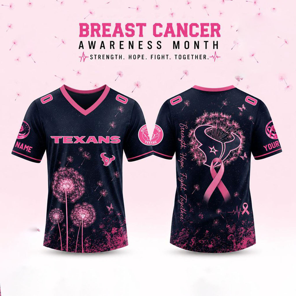 Personalized Houston Texans Breast Cancer Awareness Dandelion Of Hope Jersey Texans Merch