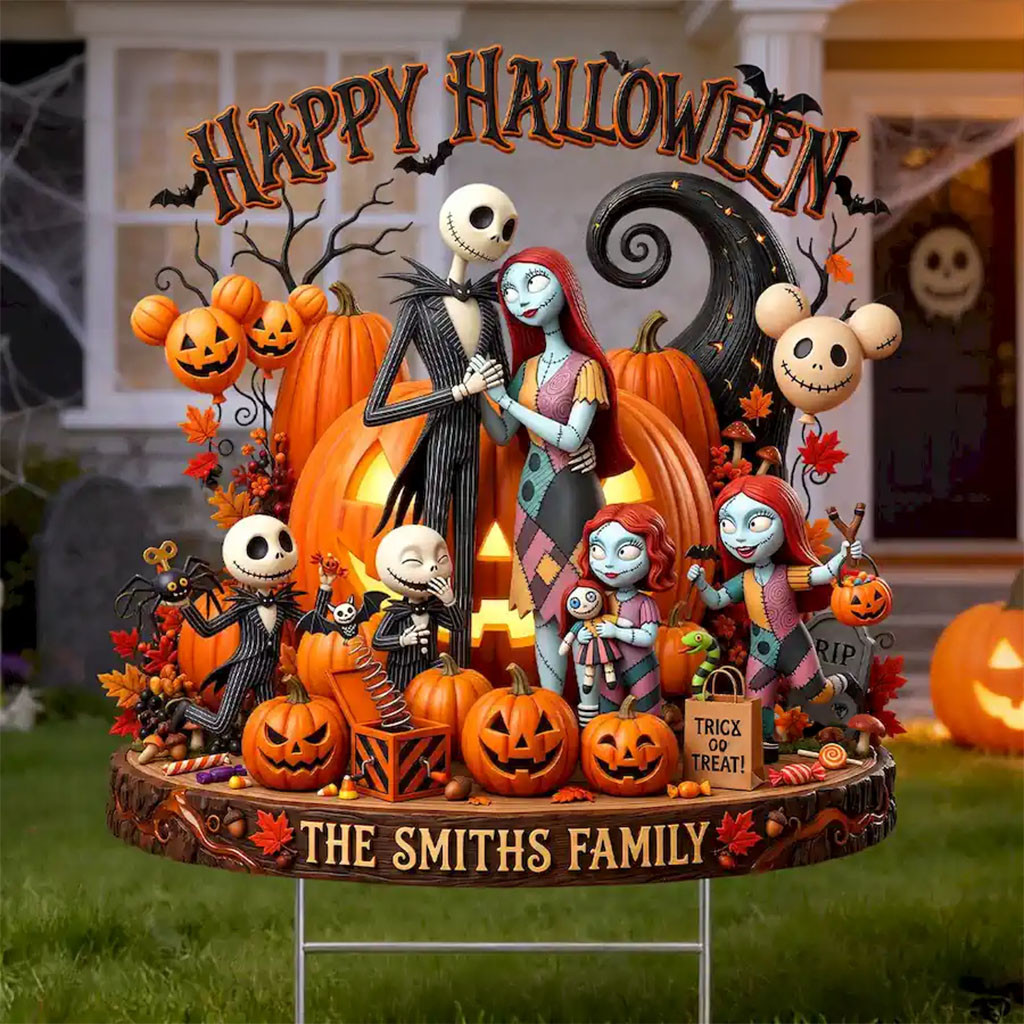 Personalized Jack Skellington Family Happy Halloween Yard Sign Spooky Garden Decor Ideas
