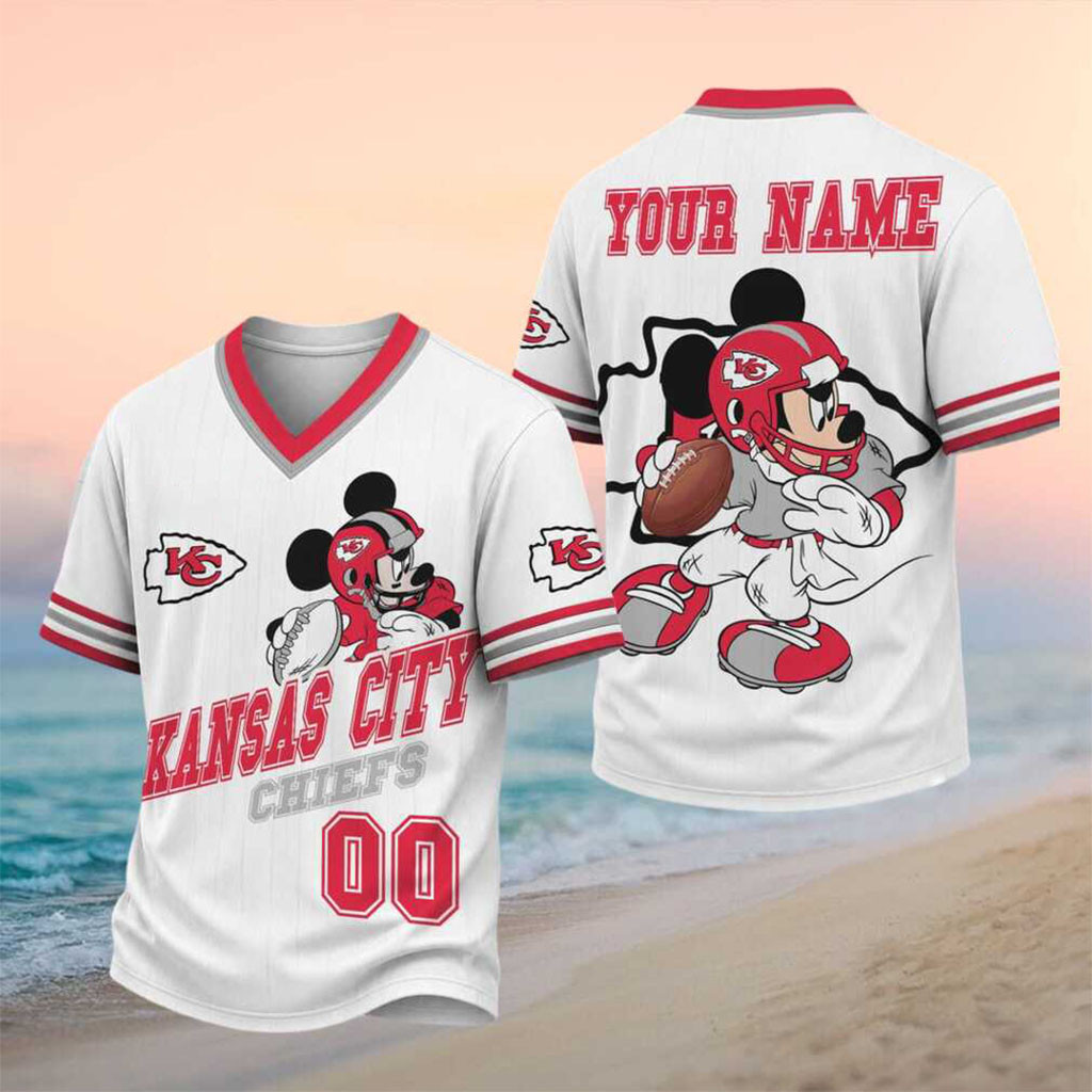 Personalized Kansas City Chiefs Mickey Mouse Football V-Neck Shirt KC Chiefs Merch Fan Gifts