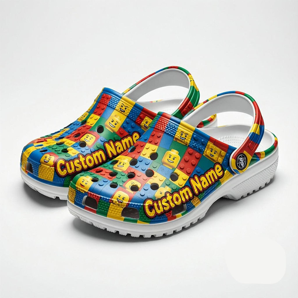 Personalized LEGO Themed Clogs Colorful Brick Patterns Crocs Gifts For Brothers