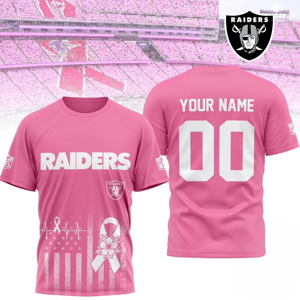 Personalized LV Raiders 2026 Breast Cancer Awareness T-Shirt Raiders Merch Cancer Fighter Gifts