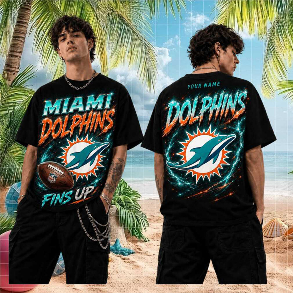 Personalized Miami Dolphins Fins Up T-Shirt Miami Dolphins Merch 2026 Football Related Gifts