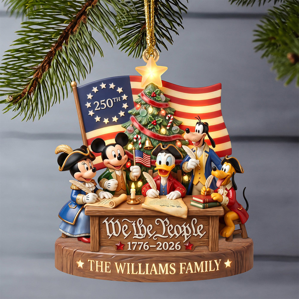 Personalized Mickey And Friends Patriotic 250th USA Anniversary Christmas Ornament Family Gift