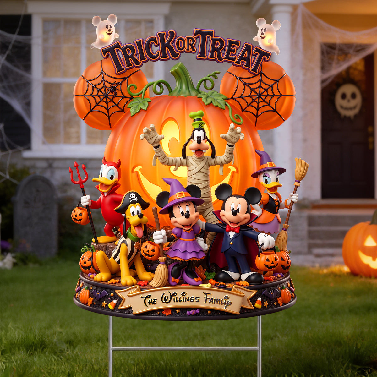 Personalized Mickey And Friends Trick Or Treat Spooky Yard Sign Halloween Lawn Decor