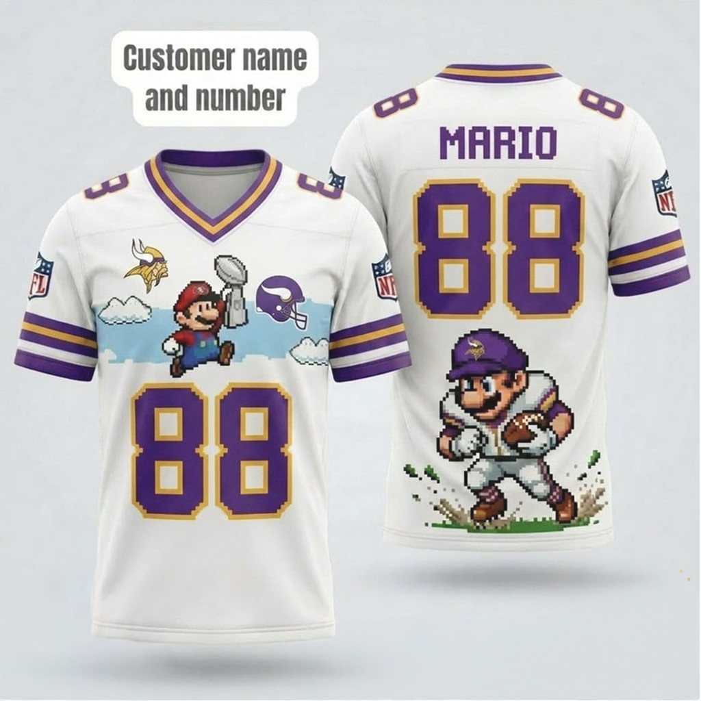 Personalized Minnesota Vikings Super Mario Retro 8 Bit Art Football Jersey MN Vikings Merch