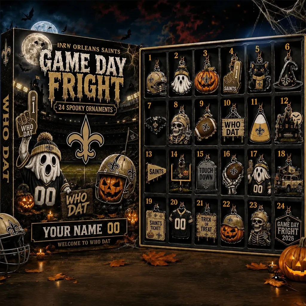 Personalized New Orleans Saints Halloween 2026 Advent Calendar 24 Spooky Ornaments Saints Merch
