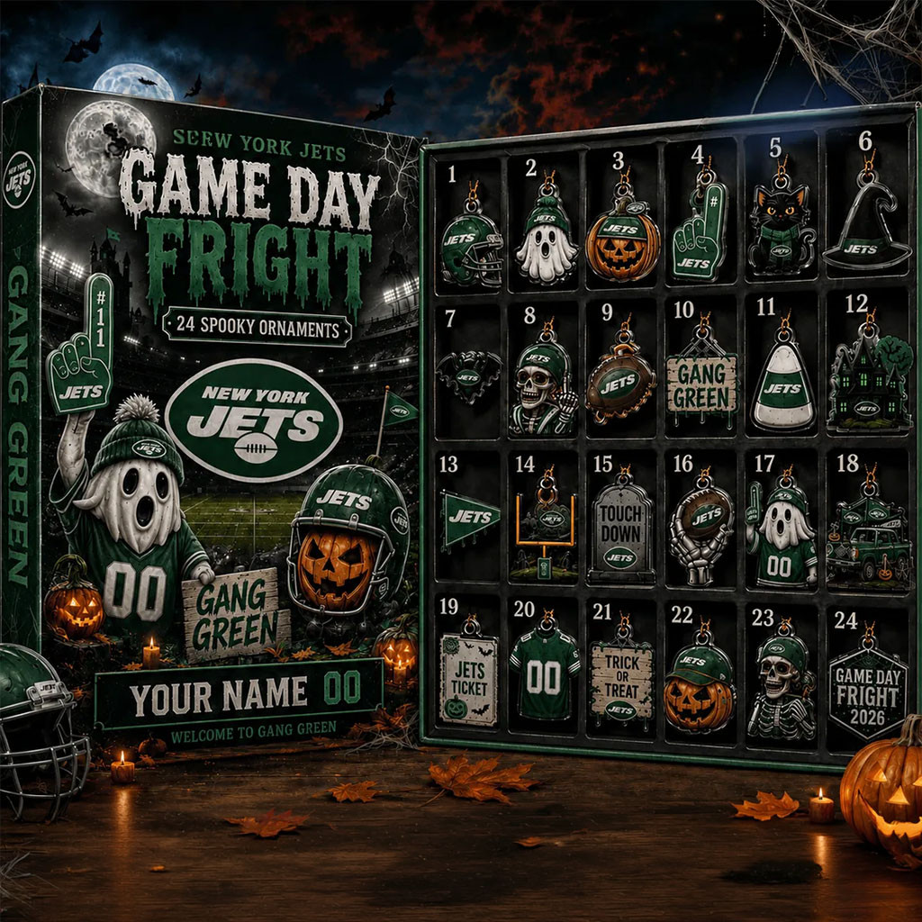 Personalized New York Jets Halloween Advent Calendar 2026 24 Spooky Ornaments NY Jets Merch