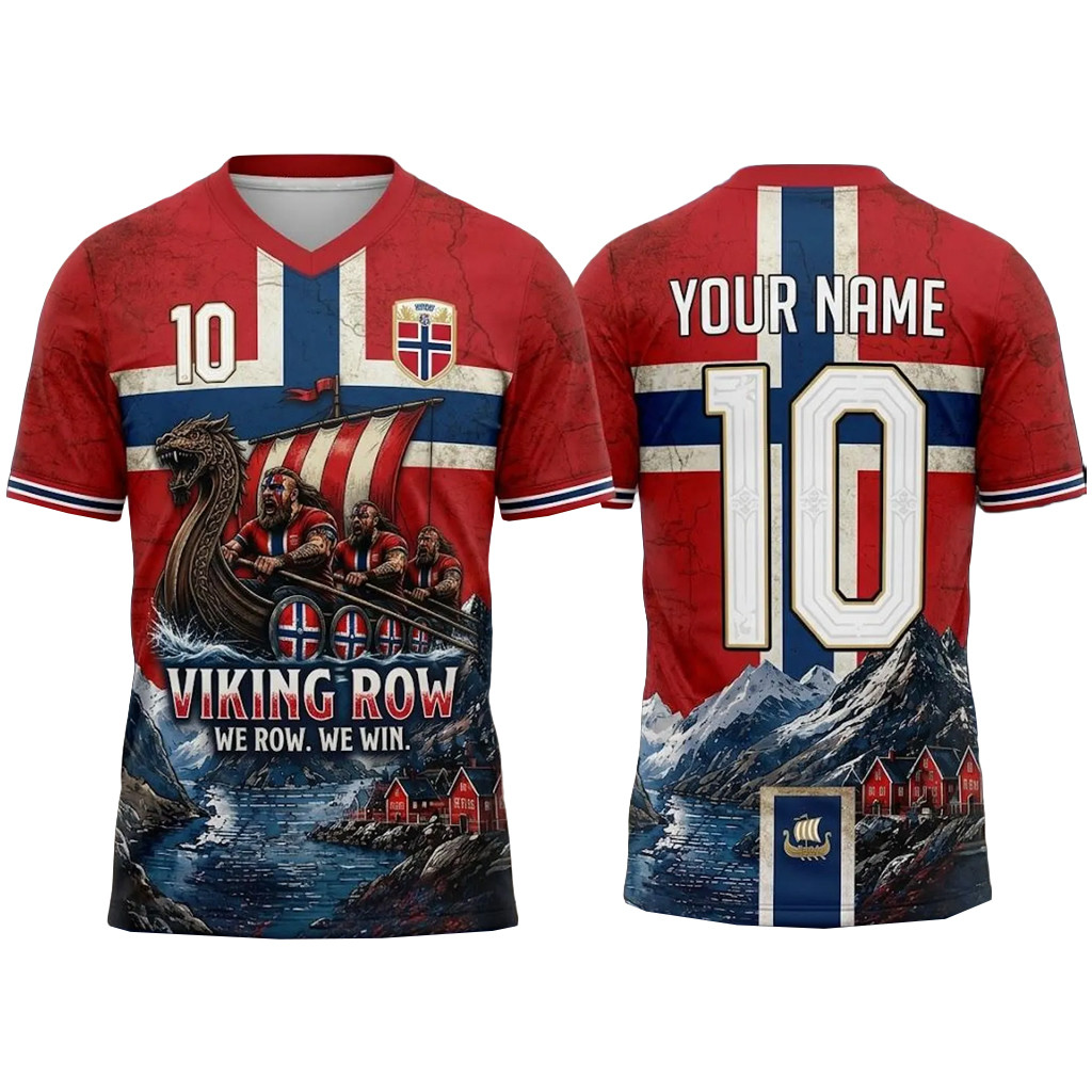 Personalized Norway Soccer Jersey Viking Row We Row We Win Jersey Norway World Cup 2026 Merch