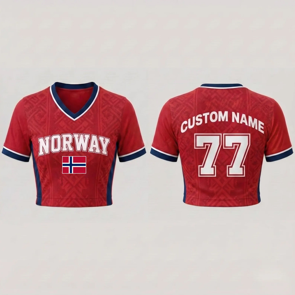 Personalized Norway World Cup Merch 2026 Norway National Team Cropped V-Neck Shirt Women's