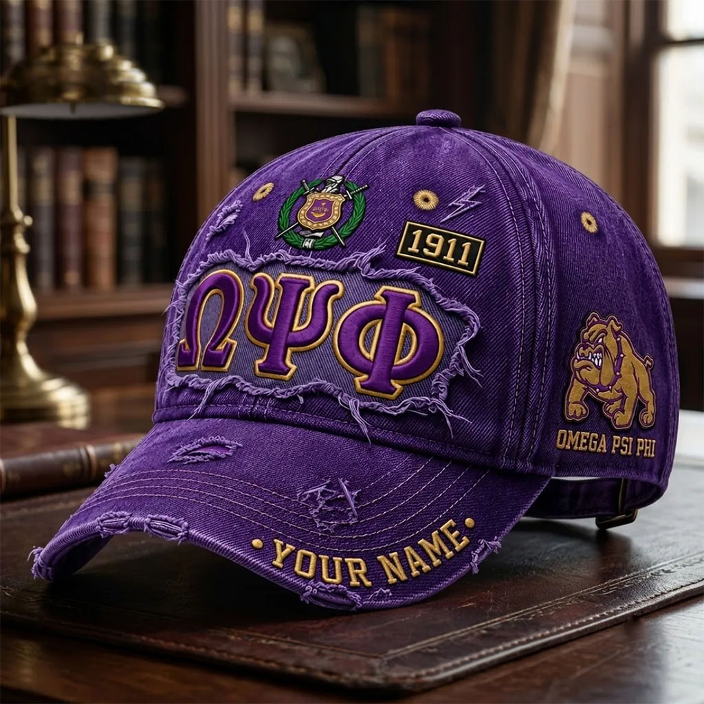 Personalized Omega Psi Phi Distressed Purple Hat Fraternity Inc Baseball Cap Gifts Ideas