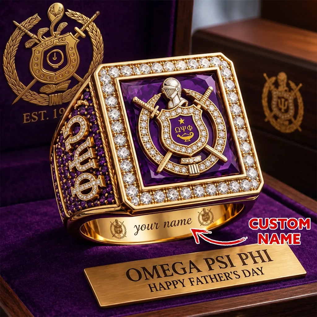 Personalized Omega Psi Phi Fraternity Happy Father's Day Ring Unique Gifts For Dad
