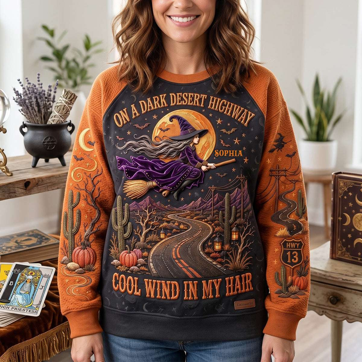 Personalized On A Dark Desert Highway Sweatshirt Womens Witch Outfit Halloween Gifts Ideas