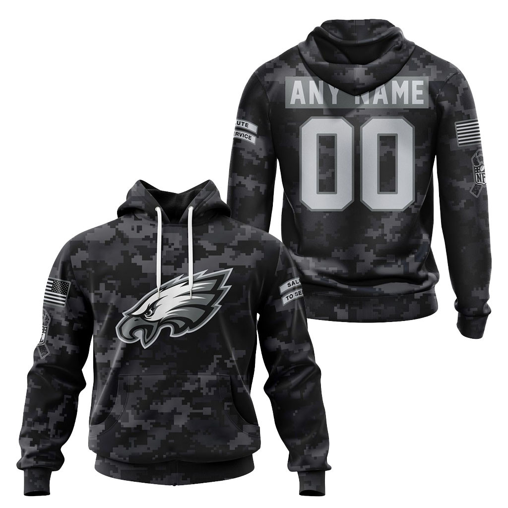 Personalized Philadelphia Eagles Salute To Service Camo Hoodie Philly Eagles Merch Veteran Gift
