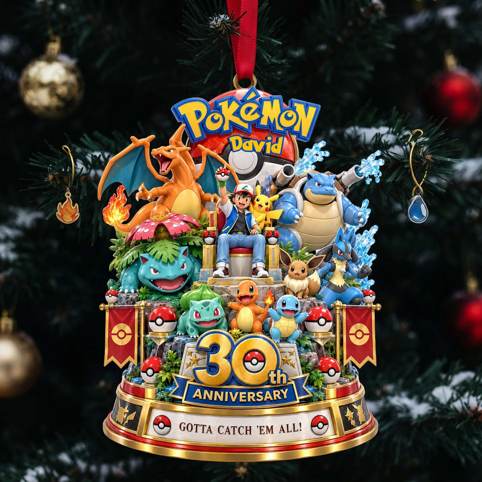 Personalized Pokemon 30th Anniversary Creature Christmas Ornament Pokemon Merch Xmas Tree Decor