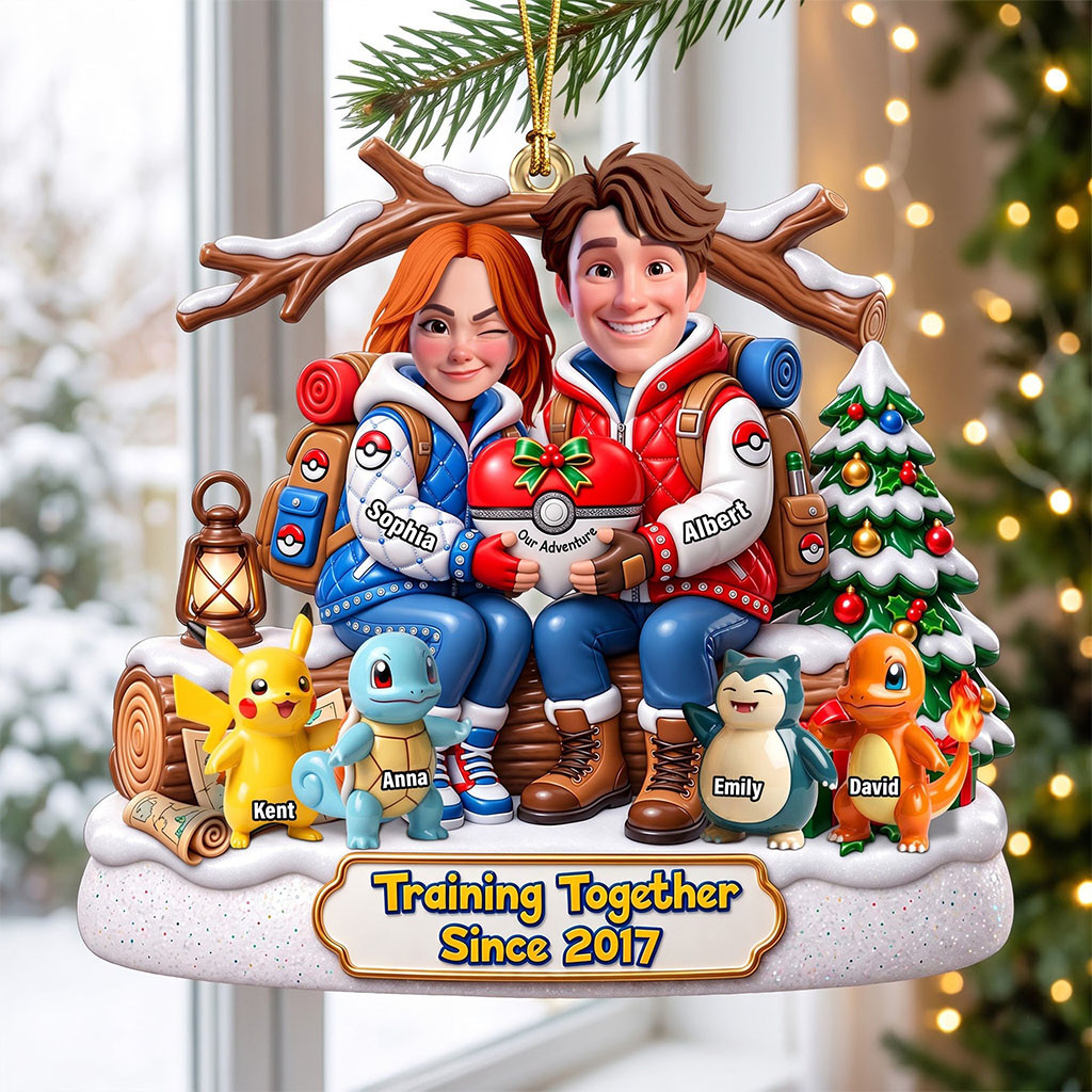 Personalized Pokemon Training Master Couple Christmas Ornament Best Gifts For Family