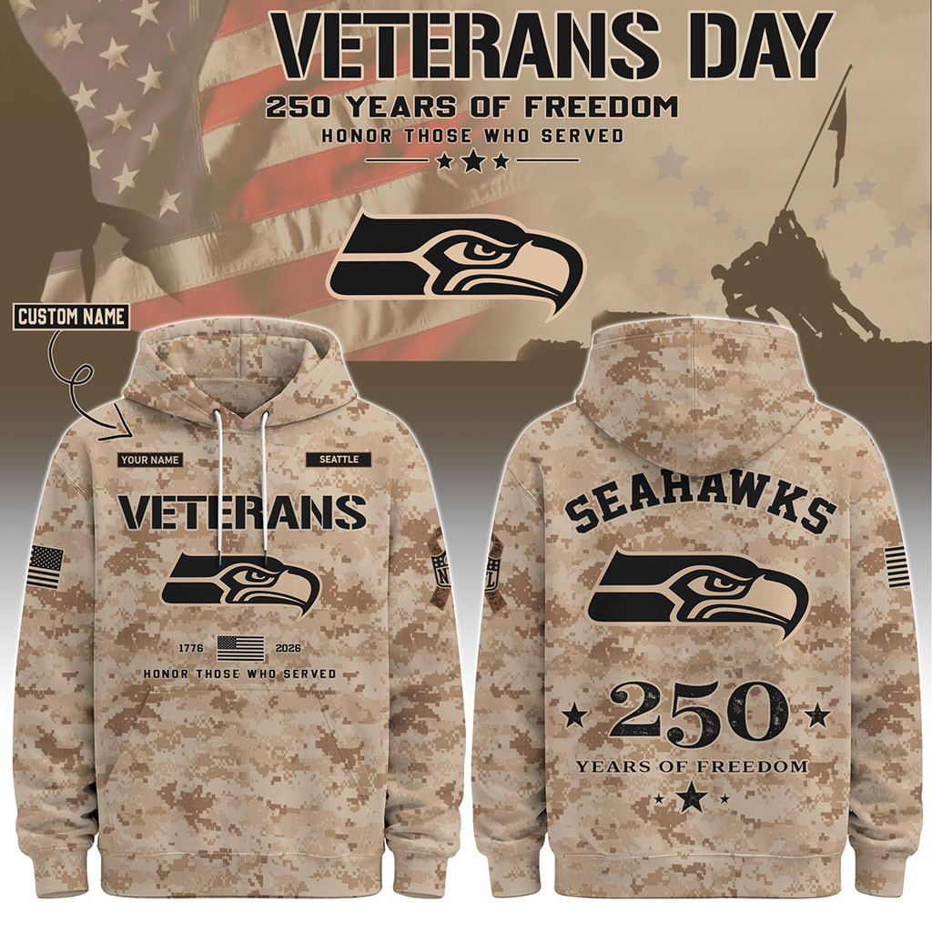 Personalized Seattle Seahawks Veterans Day 2026 Hoodie Seattle Seahawks Merch Patriotic Present