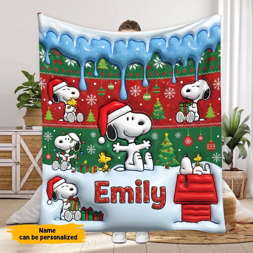 Personalized Snoopy Christmas Blanket Peanuts Snoopy Merch Cute Gifts For Xmas