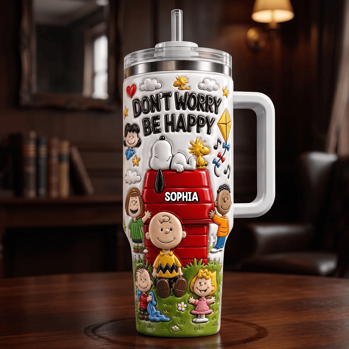 Personalized Snoopy Peanuts Don't Worry Be Happy Tumbler Cute Snoopy Merch BFF Gifts