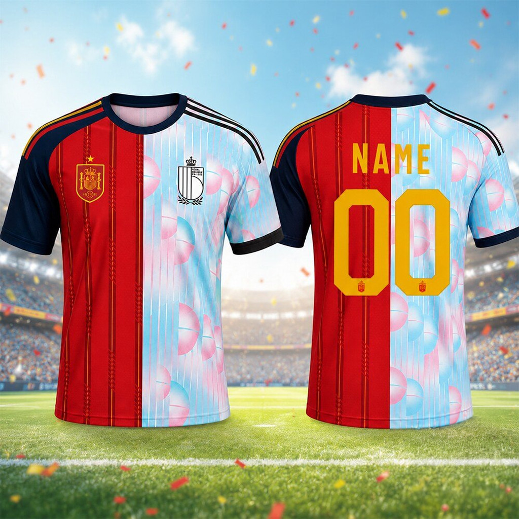 Personalized Spain Vs Belgium FIFA World Cup 2026 Split Jersey Shirt Gifts For Football Fan