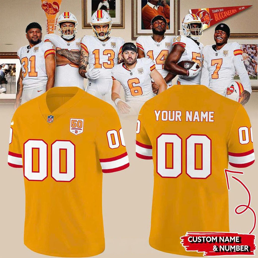 Personalized Tampa Bay Buccaneers 50th Anniversary 2026 Retro Football Jersey Buccaneers Merch